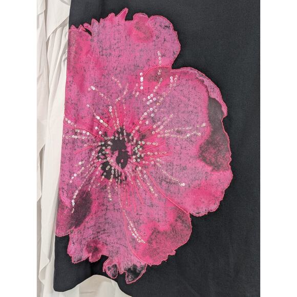 Dana Buchman Sze 10 Black Lined A-Line Skirt with Large Poppy Print & Sequin - Picture 2 of 6